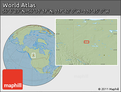 Savanna Style Location Map of the Area around 56° 18' 50" N, 117° 13' 29" W, hill shading