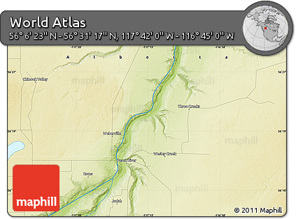 Physical Map of the Area around 56° 18' 50" N, 117° 13' 29" W
