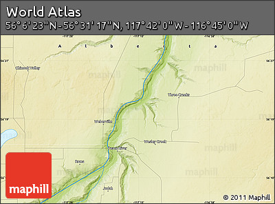 Physical Map of the Area around 56° 18' 50" N, 117° 13' 29" W