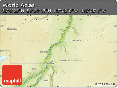 Physical Map of the Area around 56° 18' 50" N, 117° 13' 29" W