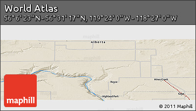 Shaded Relief Panoramic Map of the Area around 56° 18' 50" N, 118° 55' 30" W