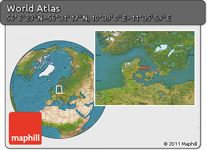 Satellite Location Map of the Area around 56° 18' 50" N, 11° 7' 30" E
