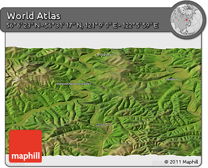 Satellite 3D Map of the Area around 56° 18' 50" N, 121° 37' 30" E