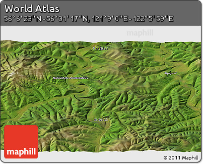 Satellite 3D Map of the Area around 56° 18' 50" N, 121° 37' 30" E