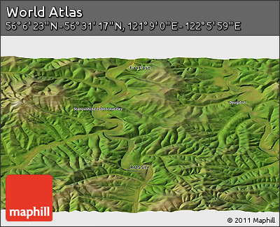 Satellite 3D Map of the Area around 56° 18' 50" N, 121° 37' 30" E