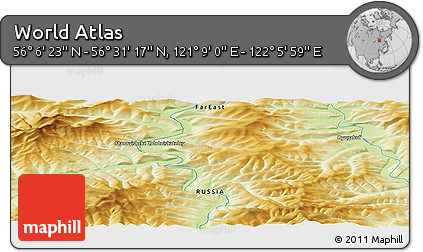 Physical Panoramic Map of the Area around 56° 18' 50" N, 121° 37' 30" E