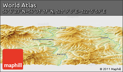 Physical Panoramic Map of the Area around 56° 18' 50" N, 121° 37' 30" E