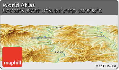 Physical Panoramic Map of the Area around 56° 18' 50" N, 121° 37' 30" E
