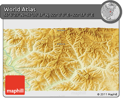 Physical 3D Map of the Area around 56° 18' 50" N, 122° 28' 29" E
