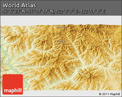 Physical 3D Map of the Area around 56° 18' 50" N, 122° 28' 29" E