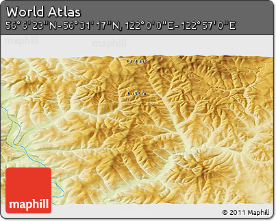Physical 3D Map of the Area around 56° 18' 50" N, 122° 28' 29" E