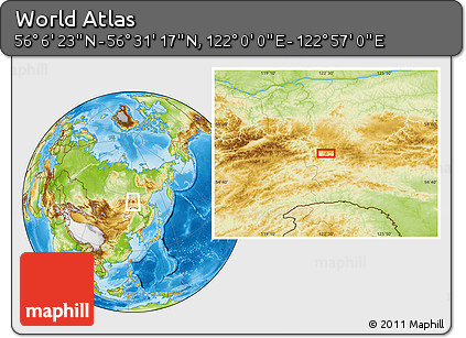 Physical Location Map of the Area around 56° 18' 50" N, 122° 28' 29" E