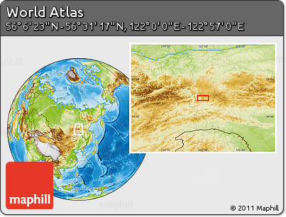 Physical Location Map of the Area around 56° 18' 50" N, 122° 28' 29" E