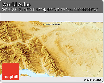 Physical 3D Map of the Area around 56° 18' 50" N, 122° 19' 29" W