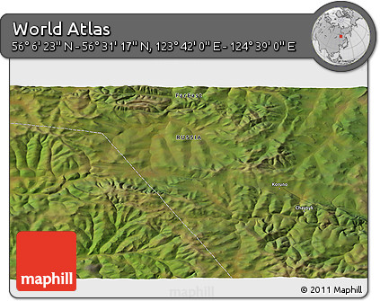 Satellite 3D Map of the Area around 56° 18' 50" N, 124° 10' 30" E