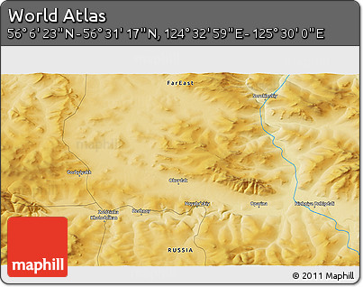 Physical 3D Map of the Area around 56° 18' 50" N, 125° 1' 30" E