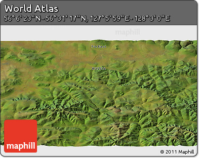 Satellite 3D Map of the Area around 56° 18' 50" N, 127° 34' 30" E