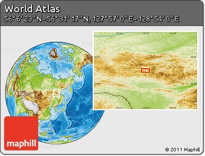 Physical Location Map of the Area around 56° 18' 50" N, 128° 25' 30" E