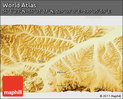 Physical 3D Map of the Area around 56° 18' 50" N, 130° 7' 30" E