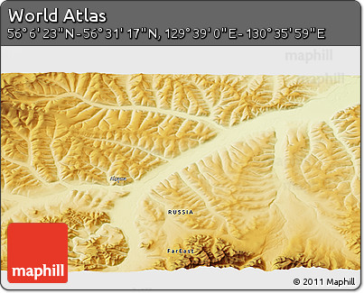 Physical 3D Map of the Area around 56° 18' 50" N, 130° 7' 30" E