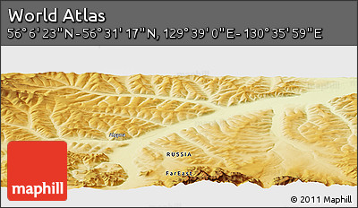 Physical Panoramic Map of the Area around 56° 18' 50" N, 130° 7' 30" E