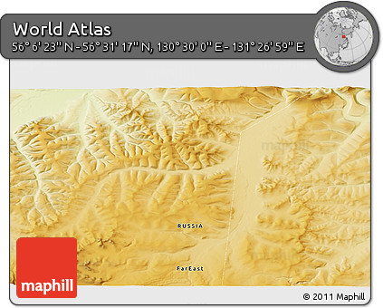 Physical 3D Map of the Area around 56° 18' 50" N, 130° 58' 29" E