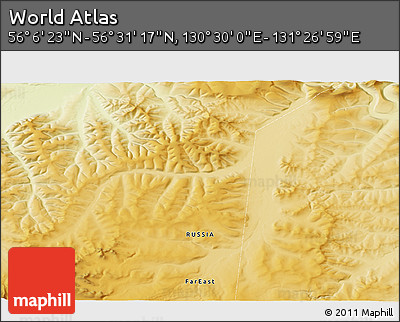 Physical 3D Map of the Area around 56° 18' 50" N, 130° 58' 29" E