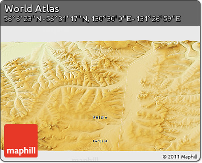 Physical 3D Map of the Area around 56° 18' 50" N, 130° 58' 29" E