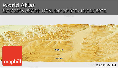 Physical Panoramic Map of the Area around 56° 18' 50" N, 130° 58' 29" E