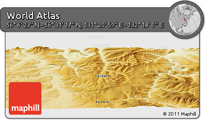 Physical Panoramic Map of the Area around 56° 18' 50" N, 131° 49' 29" E