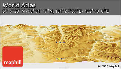 Physical Panoramic Map of the Area around 56° 18' 50" N, 131° 49' 29" E