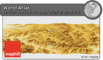 Physical Panoramic Map of the Area around 56° 18' 50" N, 132° 40' 30" E