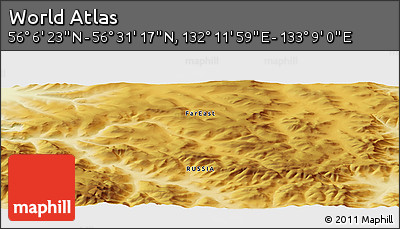 Physical Panoramic Map of the Area around 56° 18' 50" N, 132° 40' 30" E