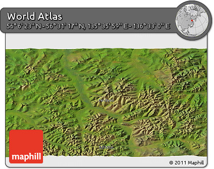 Satellite 3D Map of the Area around 56° 18' 50" N, 136° 4' 29" E