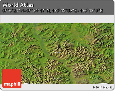 Satellite 3D Map of the Area around 56° 18' 50" N, 136° 4' 29" E