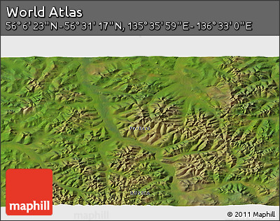 Satellite 3D Map of the Area around 56° 18' 50" N, 136° 4' 29" E