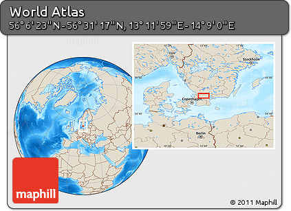 Shaded Relief Location Map of the Area around 56° 18' 50" N, 13° 40' 30" E