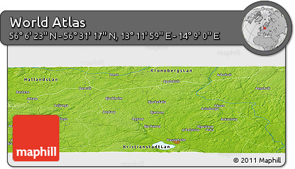 Physical Panoramic Map of the Area around 56° 18' 50" N, 13° 40' 30" E