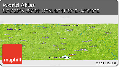 Physical Panoramic Map of the Area around 56° 18' 50" N, 13° 40' 30" E