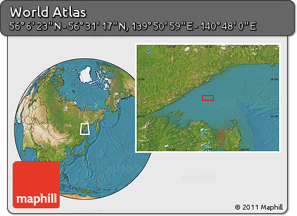 Satellite Location Map of the Area around 56° 18' 50" N, 140° 19' 29" E
