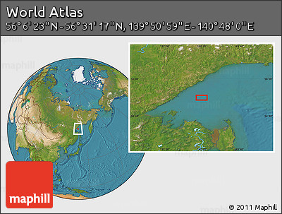 Satellite Location Map of the Area around 56° 18' 50" N, 140° 19' 29" E