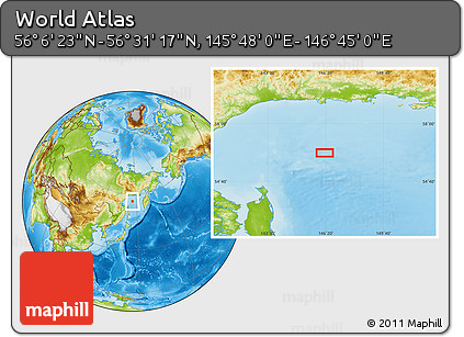 Physical Location Map of the Area around 56° 18' 50" N, 146° 16' 30" E