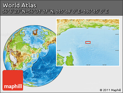 Physical Location Map of the Area around 56° 18' 50" N, 146° 16' 30" E