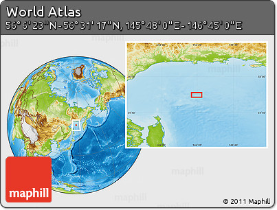Physical Location Map of the Area around 56° 18' 50" N, 146° 16' 30" E
