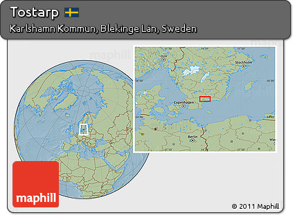 Savanna Style Location Map of Tostarp, hill shading