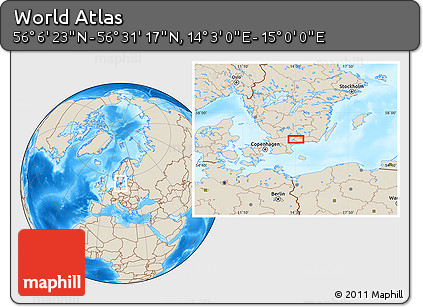 Shaded Relief Location Map of the Area around 56° 18' 50" N, 14° 31' 30" E