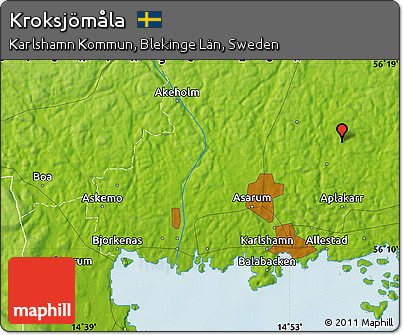 Physical Map of Kroksjömåla
