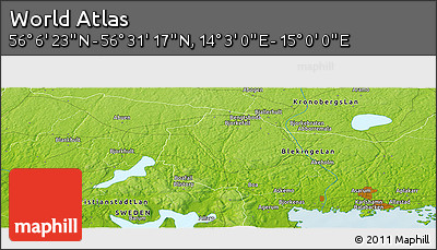 Physical Panoramic Map of the Area around 56° 18' 50" N, 14° 31' 30" E