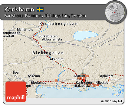 Shaded Relief Panoramic Map of Karlshamn