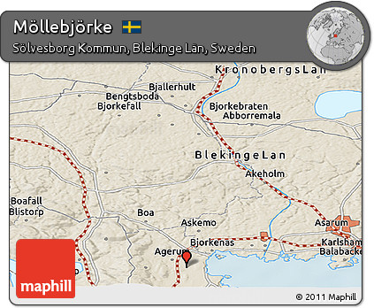 Shaded Relief Panoramic Map of Möllebjörke